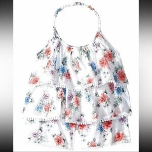 Peek Kids' Girls' White Floral Ellen Tiered Cotton One-Piece Romper Size S 6-7